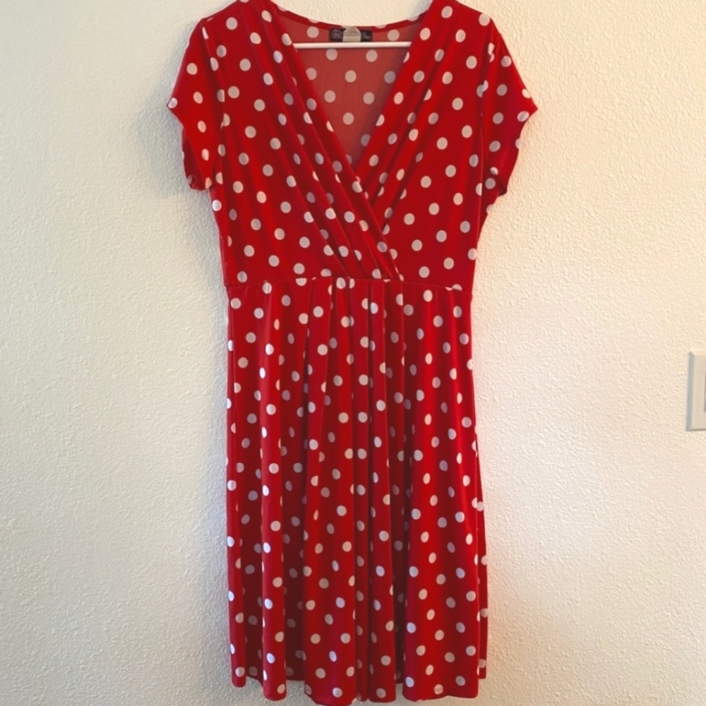 🍄🐭 Minnie Mouse Red White Polka dot Toadstool Retro Vintage Soft Knit Dress M